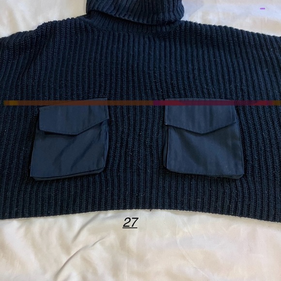 Zara Navy Blue Ribbed Crop Turtleneck Sweater-Small - Picture 6 of 9